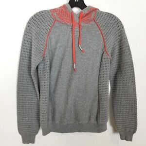 Title Nine Women Laser Cut Pullover Hoodie Sz S Gray Coral Cotton Blend